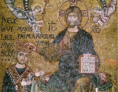 Wilhelm II., König von Sizilien, erhält eine Krone von Christus (Mosaik) von Byzantine School